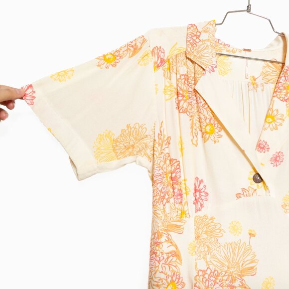 Free People Hawaii Viscose Retro Floral Collared Short Sleeve Mini Dress - M - Picture 7 of 16